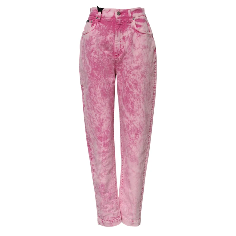 Pink Tie Dye High Waist Tapered Denim Jeans Cotton Elastane Clothing - Women