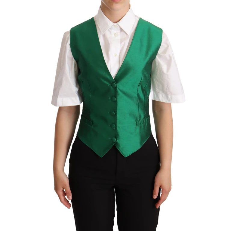 Dolce & Gabbana Green Silk Satin Sleeveless Waistcoat Vest Elastane Clothing - Women