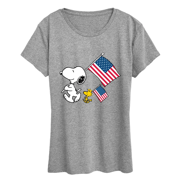 Snoopy & Woodstock USA Flags - Women's Short Sleeve Graphic T-Shirt