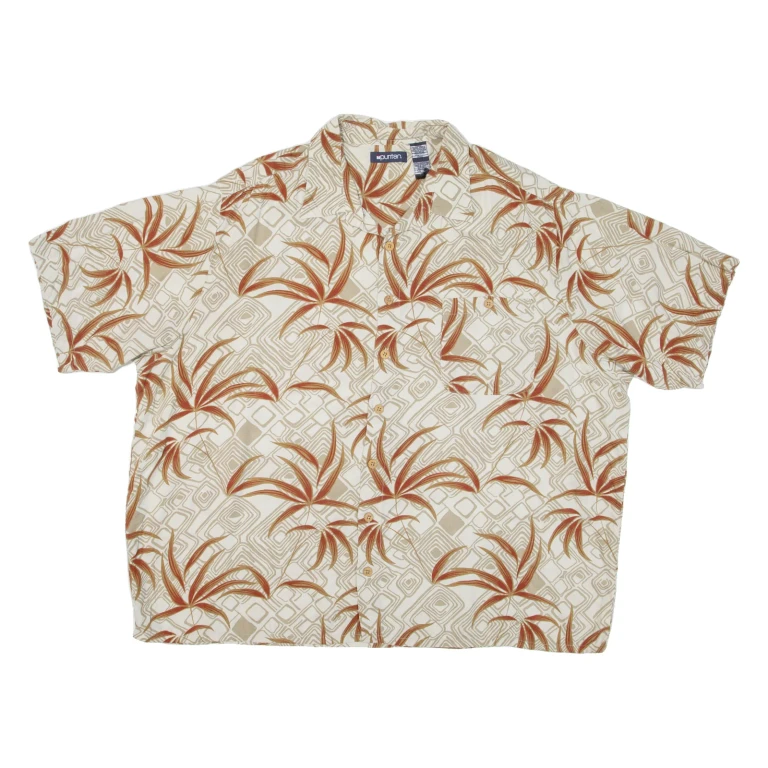 PURITAN Mens Hawaiian Shirt Beige Floral 2XL
