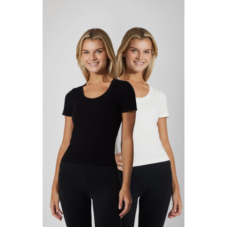 2 PK Seamless Ribbed Scoop Neck Short Sleeve Tee