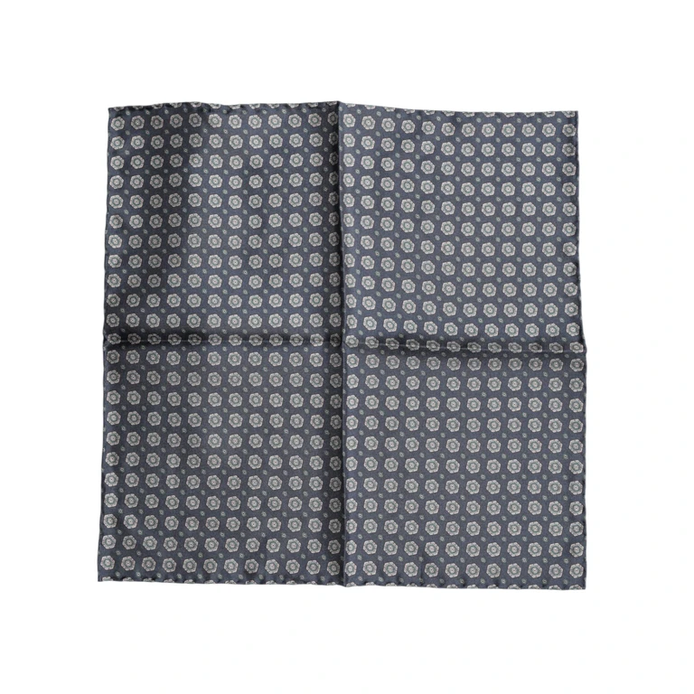 Blue Patterned Silk Square Handkerchief Scarf - Men