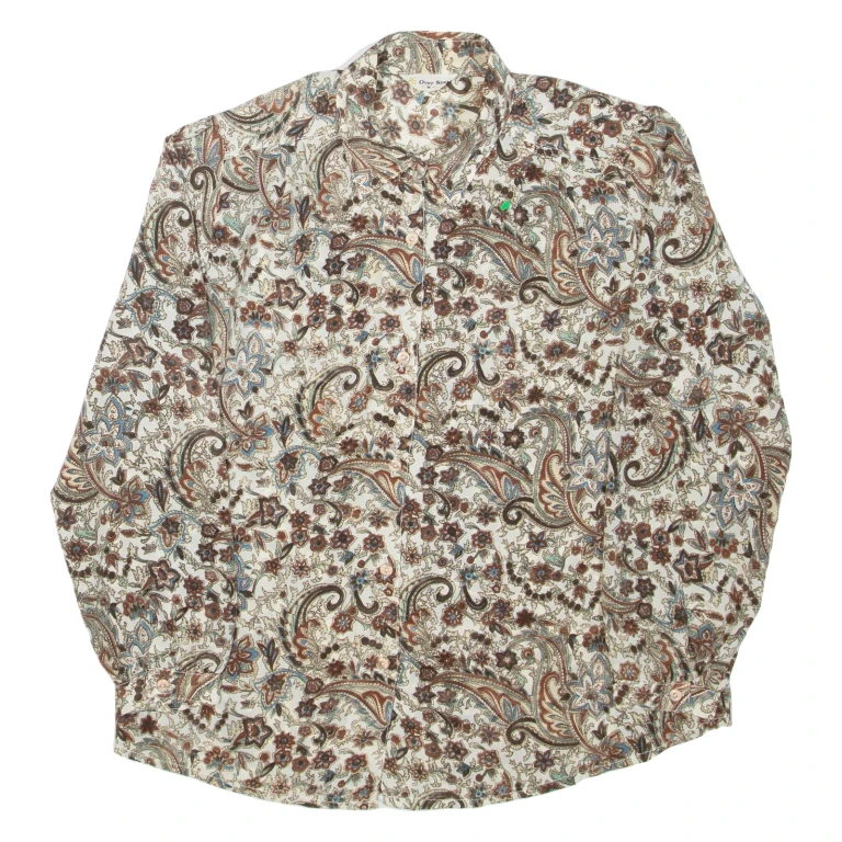 OVER STAR Womens Printed Shirt Brown Collared Long Sleeve Floral M