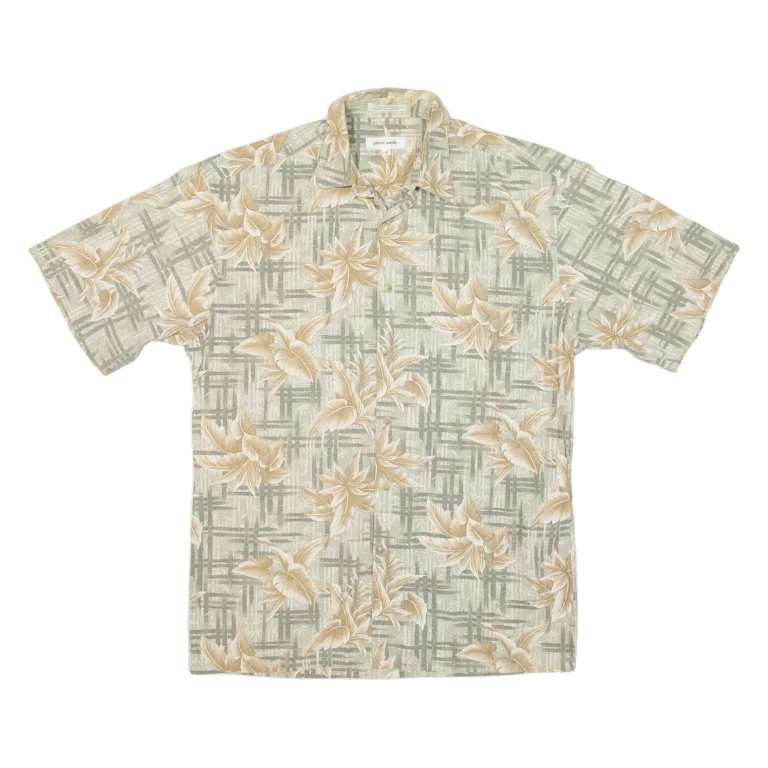 PIERRE CARDIN Mens Hawaiian Shirt Green Floral S