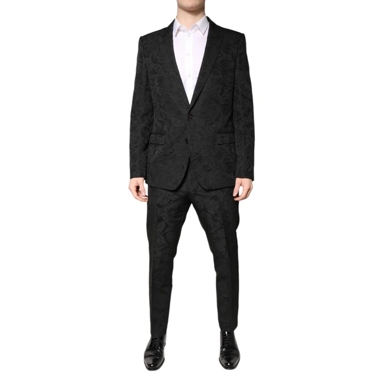Dolce & Gabbana Black Polyester Floral Jacquard 2 Piece Suit Acetate Nylon - Men
