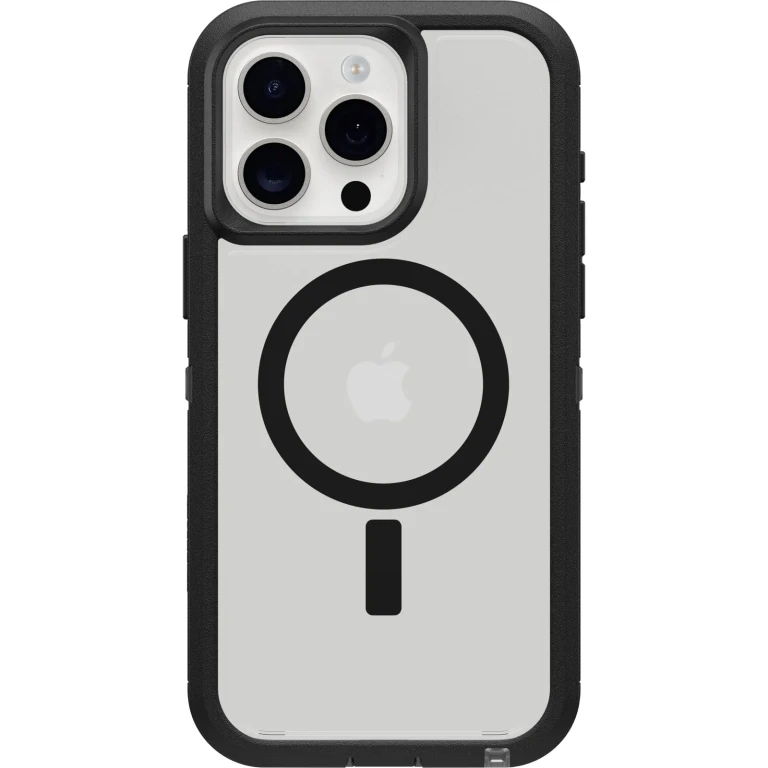 iPhone 15 Pro MAX (Only) Defender Series XT Clear Case - Dark Side (Black/Clear) screenless Rugged Snaps to MagSafe Lanyard Attachment