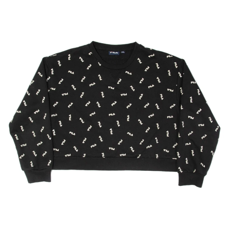 FILA Cropped All Over Logo Womens Sweatshirt Black 2XL