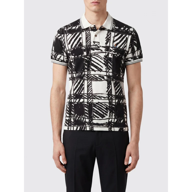 Slim Fit Orb Logo Abstract Print Cotton Polo (2H01000YJ00BRN301)
