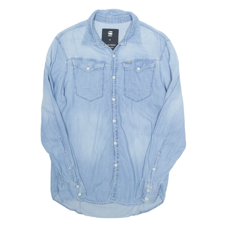 G-STAR RAW Mens Plain Shirt Blue Long Sleeve M