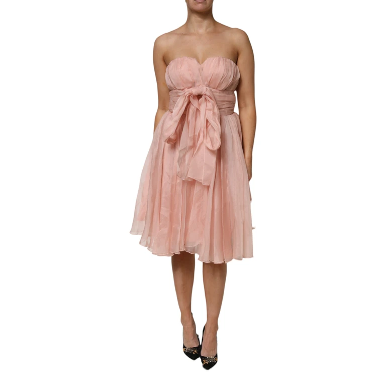 Dolce & Gabbana Pink Silk Chiffon A-Line Pleated Midi Dress - Women