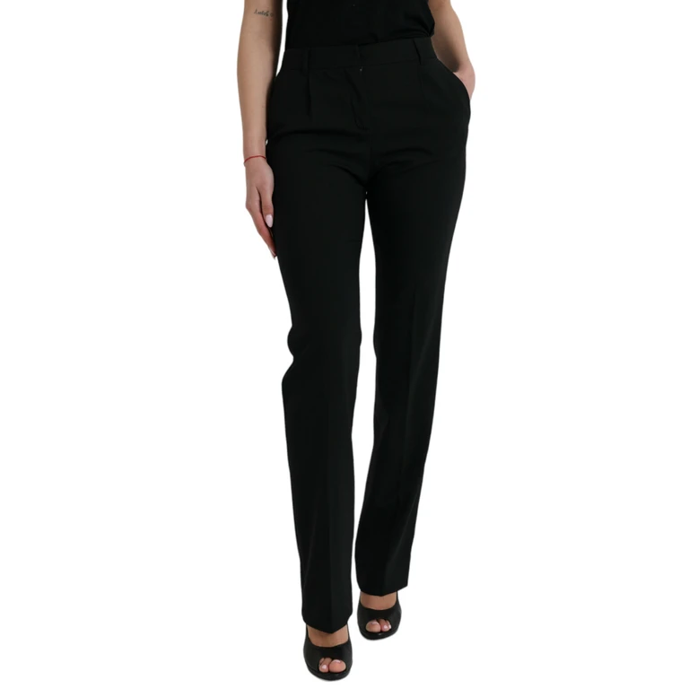 Dolce & Gabbana Black Wool Mid Waist Tapered Pants Virgin Elastane - Women