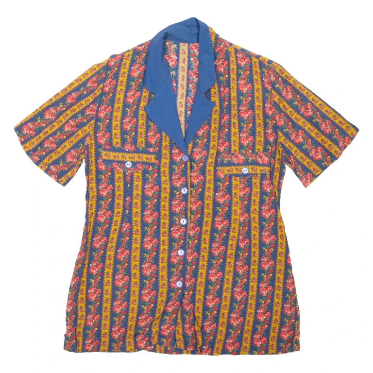 Womens Printed Shirt Blue Collared Floral M
