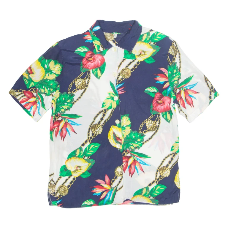 Womens Printed Shirt Blue Collared Viscose Floral UK 10