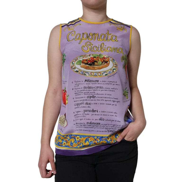 Dolce & Gabbana Purple Silk Caponata Siciliana Print Tank Top - Women