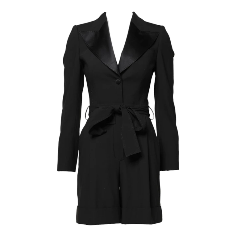 Black Wool Jumpsuit Dress Women Coat Jacket - Women