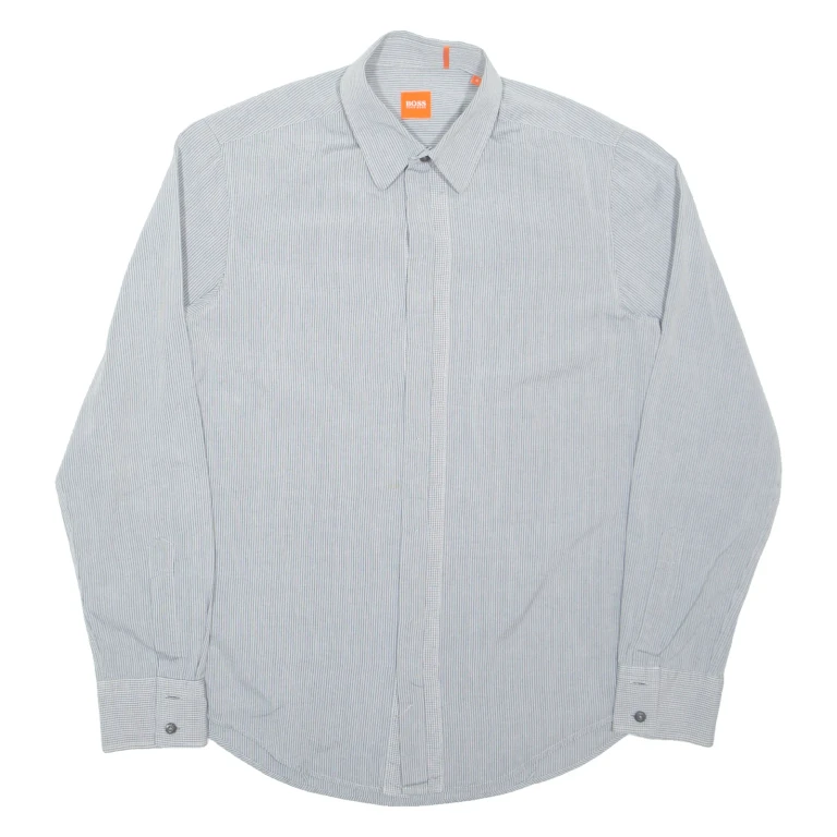 BOSS Mens Shirt Grey Pinstripe Long Sleeve S