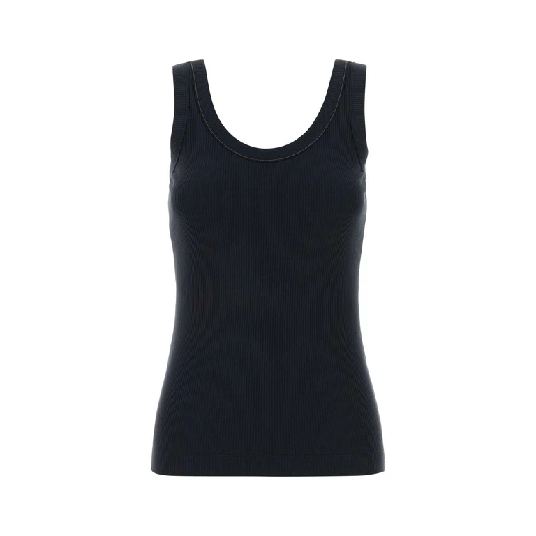 Dark Blue Stretch Cotton Tank Top C4224 Exterior: Elastane Maglie - Women
