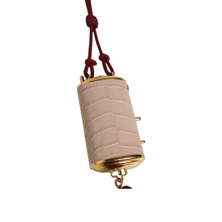 Pink Exotic Leather Mini Mirror Tassel Makeup Bag - Women (SMY11582)