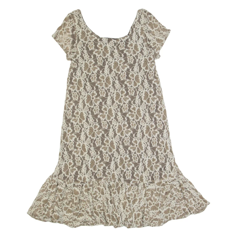 GANNI Womens Day Dress Brown Lace Short Sleeve Midi XS