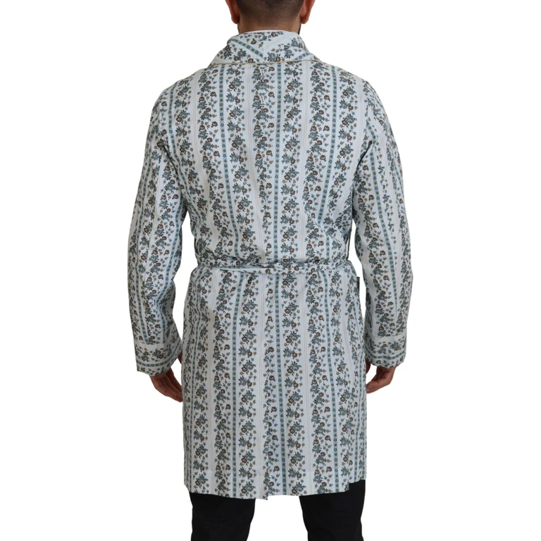 Dolce & Gabbana Blue Floral Cotton Robe Coat Jacket Elastane Clothing - Men