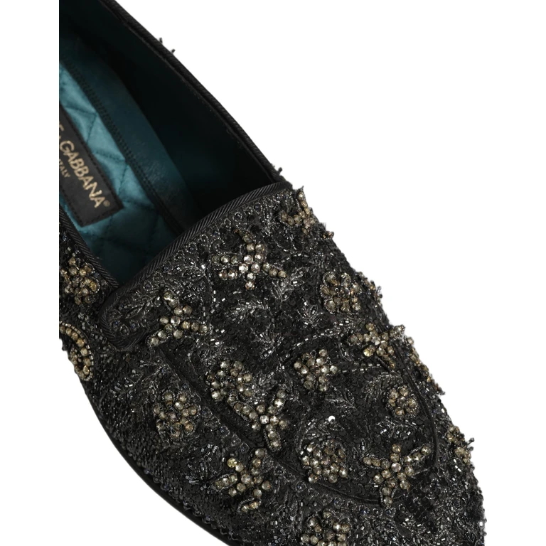 Black Rhinestone Embellished Loafers Shoes Leather - Men