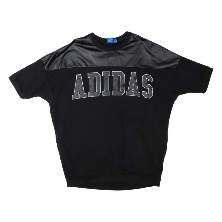 ADIDAS Short Sleeve Womens Sweatshirt Black Crew Neck UK 16