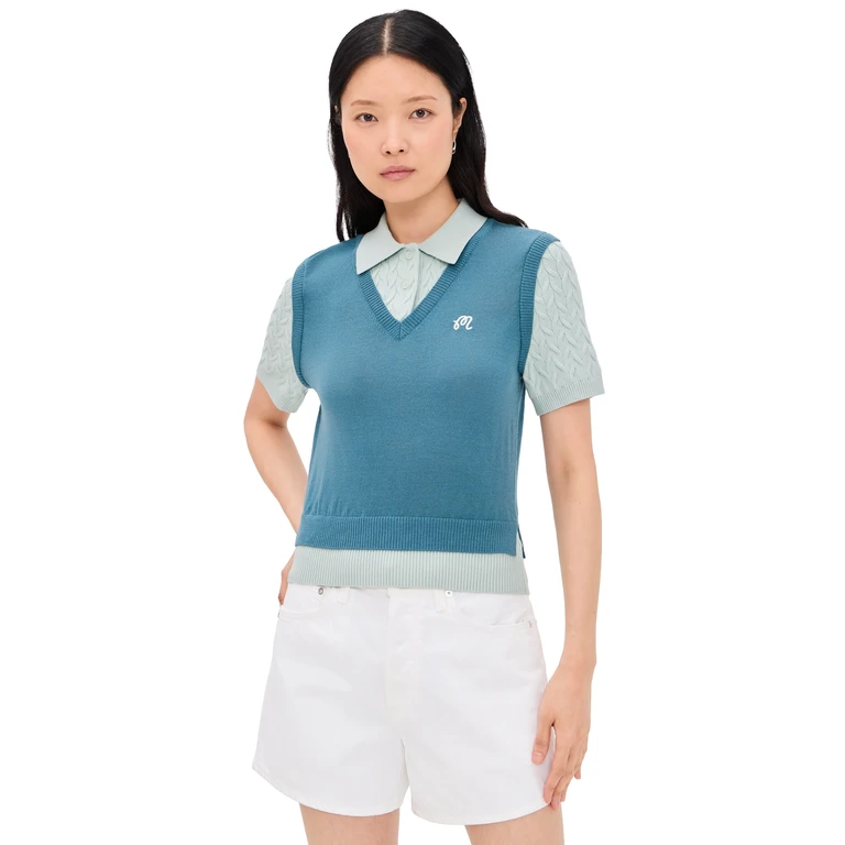 Malbon Veronica Polo Pullover Aegean Blue/Surf Spray S