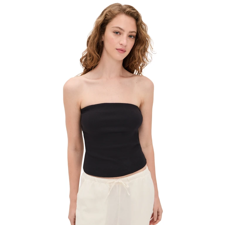 Enza Costa Cotton Rib Bandeau Top Black L