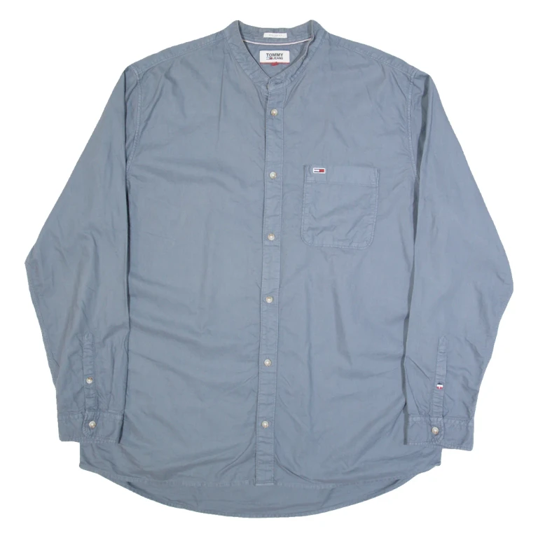 TOMMY JEANS Mens Plain Shirt Blue Long Sleeve 2XL