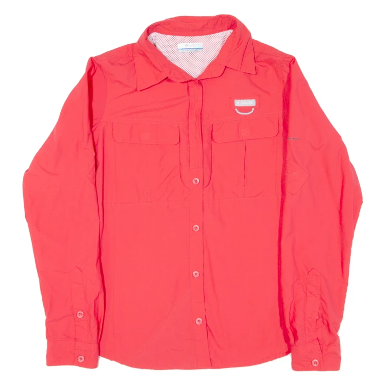 COLUMBIA Womens Plain Shirt Pink Long Sleeve S