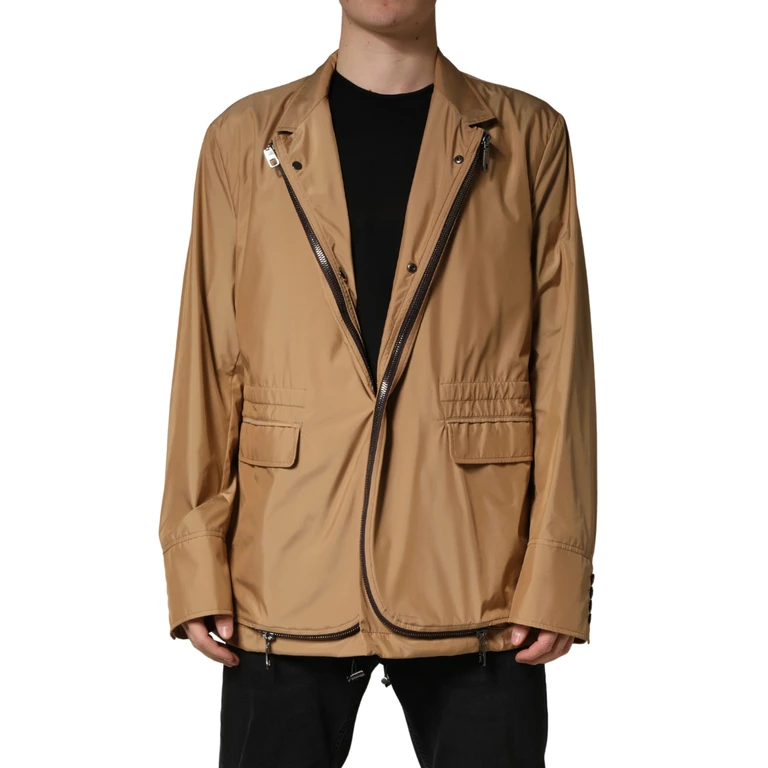 Dolce & Gabbana Brown Single Breasted Layered Coat Jacket Nylon Polyester Clothing - Men