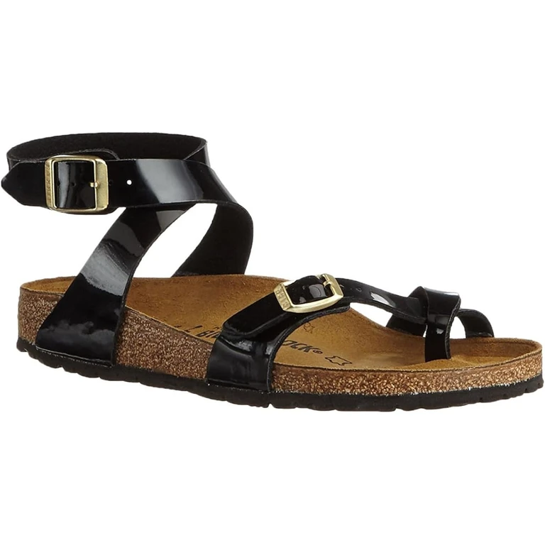 Yara Birko-Flor Patent Black Sandals