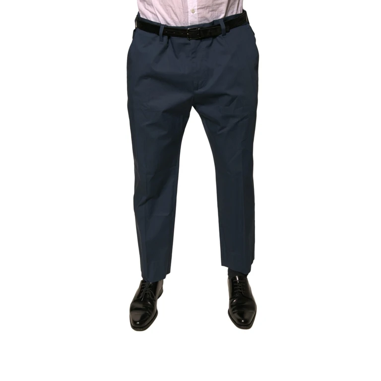 Blue Cotton Men Skinny Dress Pants Elastane - Men