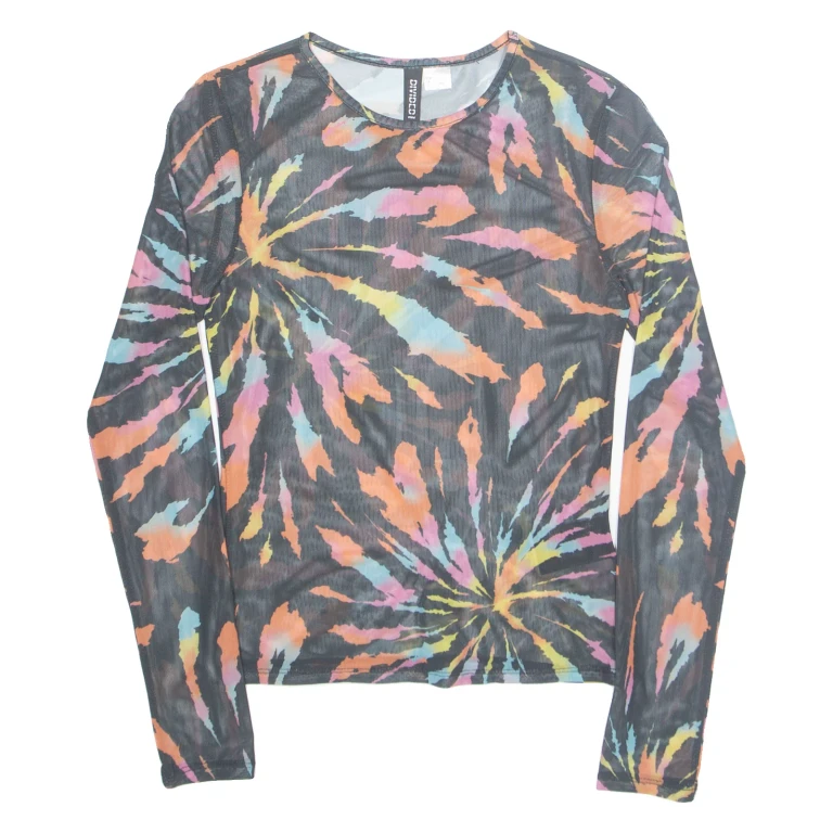 DIVIDED Sheer Womens Printed Top Black Long Sleeve Crazy Pattern S