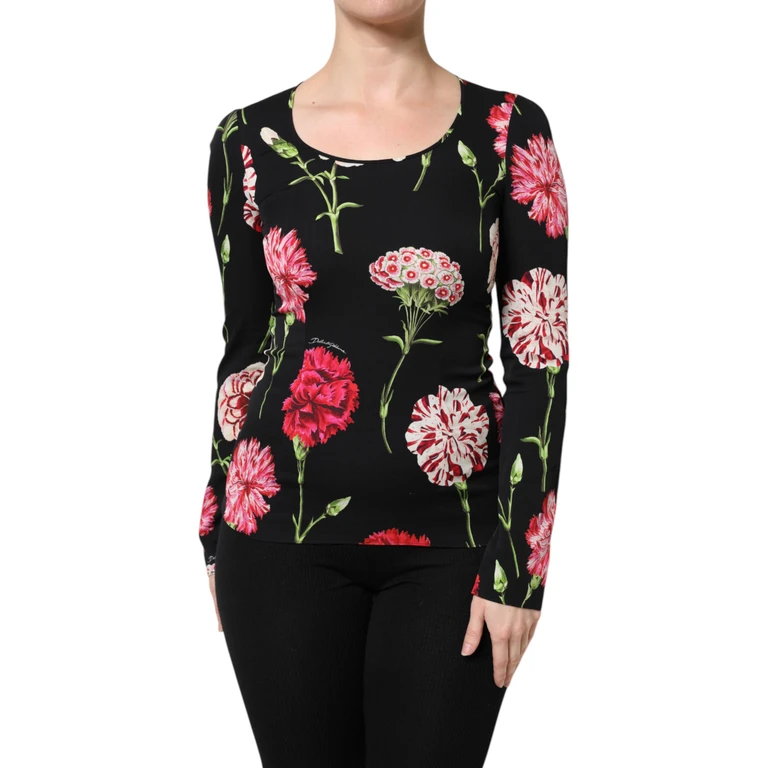 Dolce & Gabbana Black Floral Long Sleeve Women Blouse Top Silk Elastane - Women