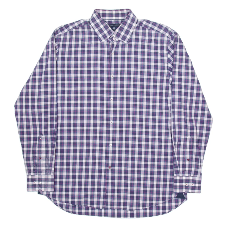 TOMMY HILFIGER Fitted Mens Shirt Purple Check Long Sleeve L