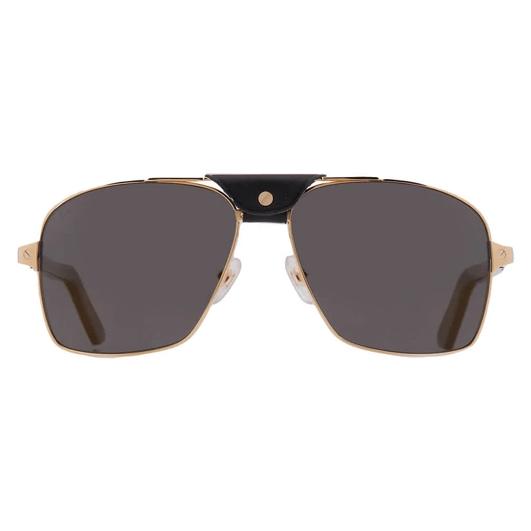 Santos de Cartier Polarized Grey Gold Mirror Flash Navigator Mens Sunglasses CT0389S 003 61