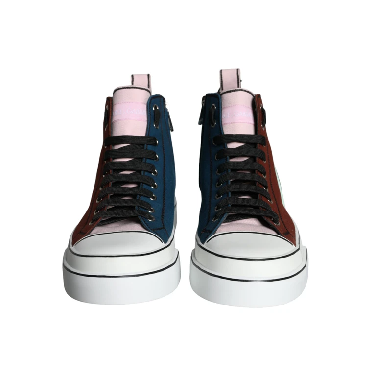 Dolce & Gabbana Multicolor Patchwork High Top Sneaker Shoes Cotton Calf Leather - Men