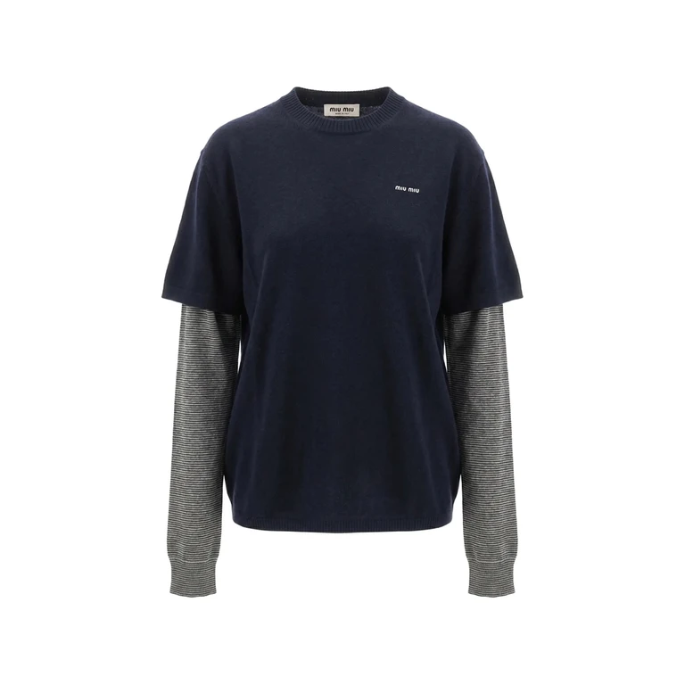 Layered-sleeve Logo-embroidered Sweater