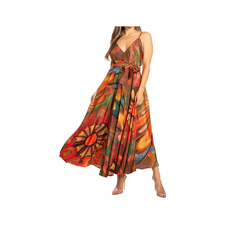 Sakkas Niza Women's Maxi Summer Casual Sleeveless Floral V neck Loose Long Dress