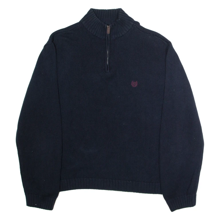 CHAPS Mens Jumper Black 1/4 Zip Tight Knit XL