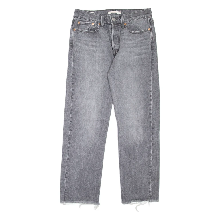 LEVI'S Wedgie BIG E Womens Jeans Grey Regular Straight Stone Wash W27 L26