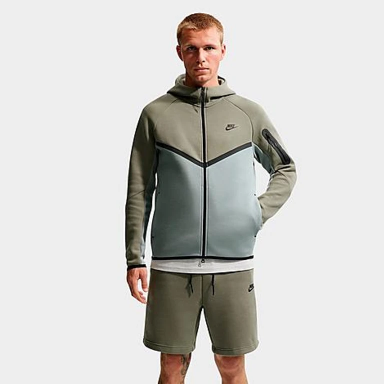 Nike Men's Tech Fleece Windrunner Full-Zip Hoodie in Silver Sage/Light Pumice/Black Size: XS
