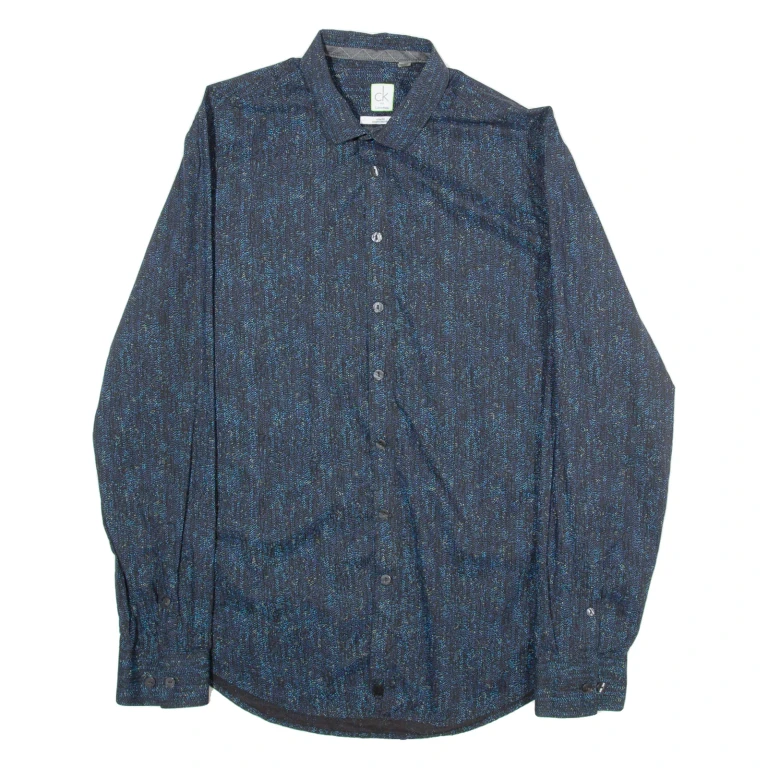 CALVIN KLEIN Slim Fit Mens Shirt Blue Long Sleeve S
