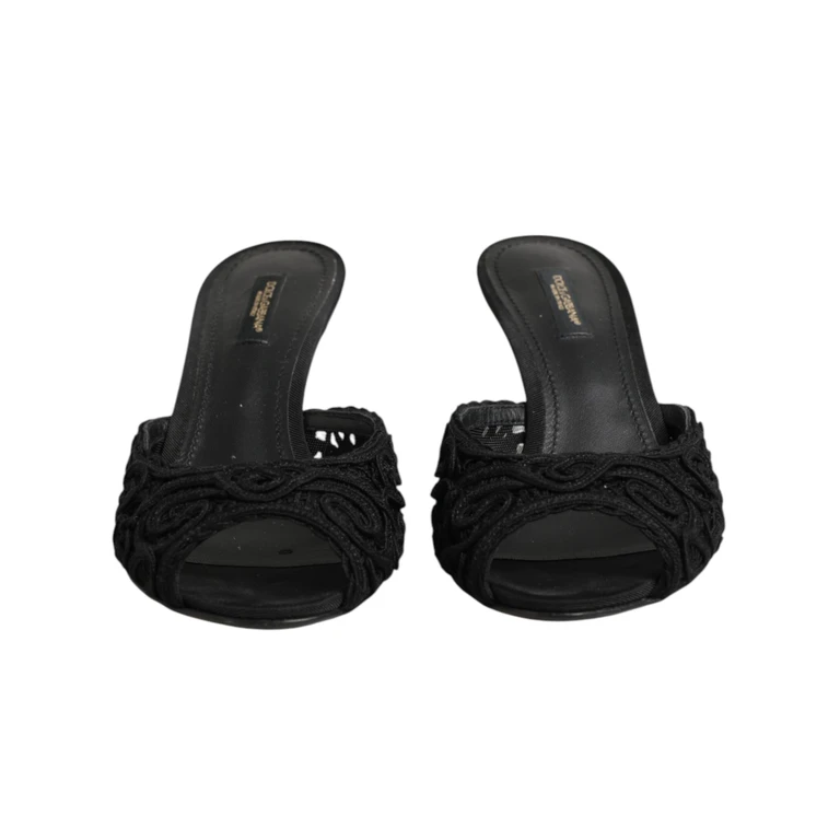 Dolce & Gabbana Black Embroidered Slip On Heels Slides Shoes Co+pl+vi - Women