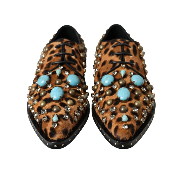 Dolce & Gabbana Brown Leopard Hair Crystal Dress Broque Shoes Black And Calf Fur Polyester Viscose - Women