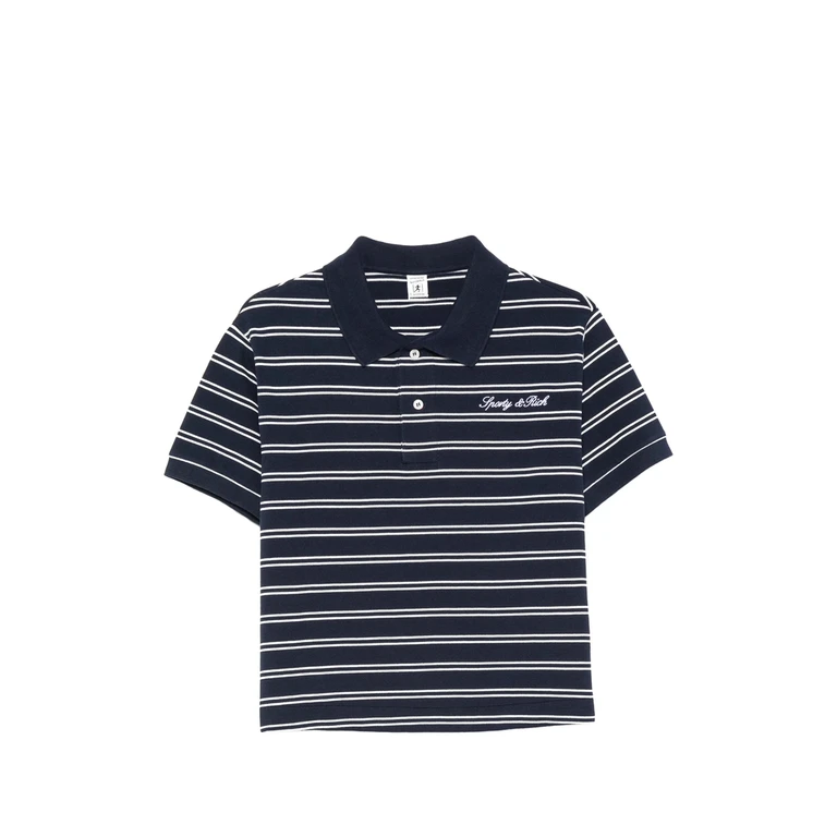 Sporty & Rich Signature Logo Striped Short-sleeve Polo Shirt