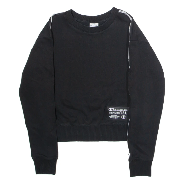 CHAMPION Womens Sweatshirt Black Crew Neck S