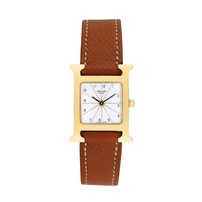 Pre-owned Hermes Women's H-Watch 22mm Tan leather Wristwatch - HH1.201