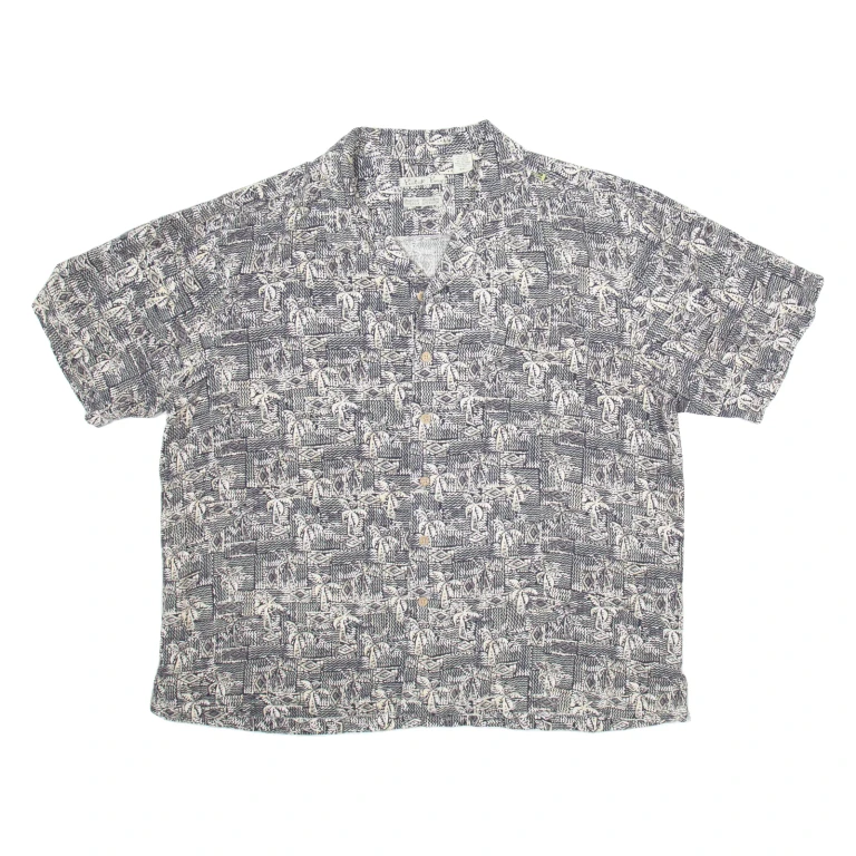 BATIK BAY Mens Shirt Black Silk Crazy Pattern 2XL